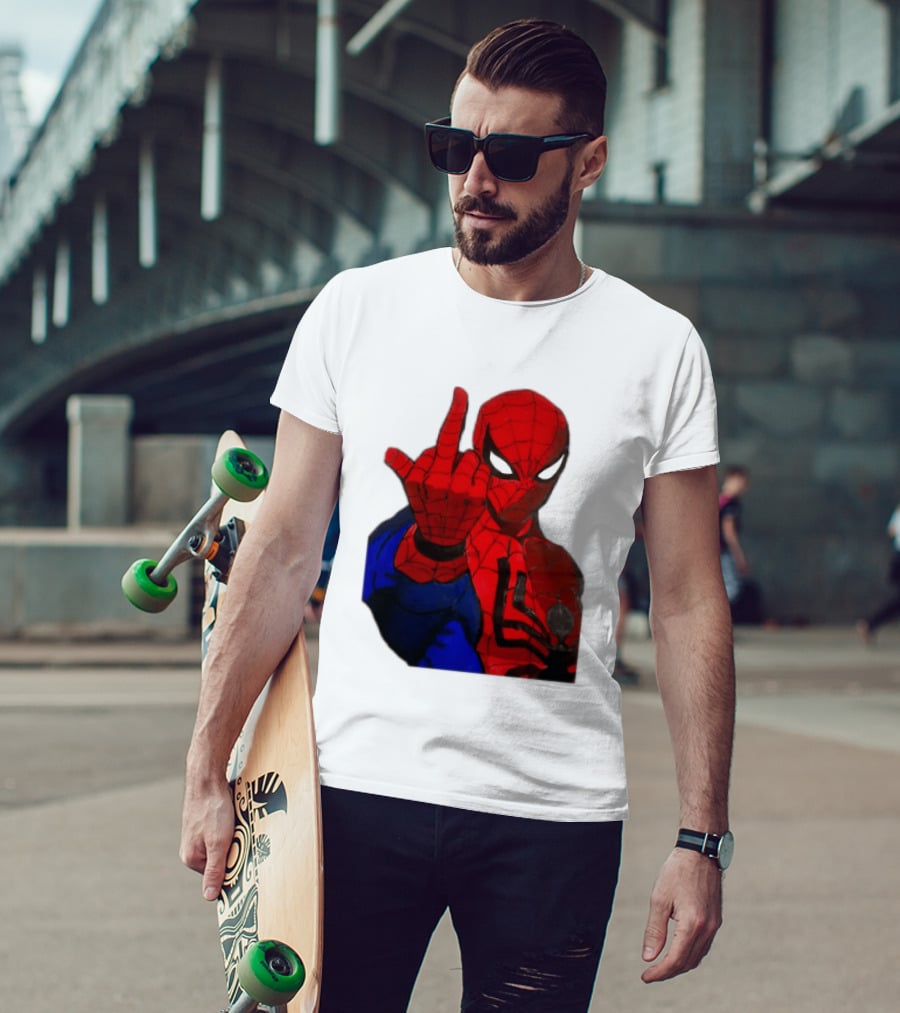 Spider Man Middle Finger Gesture Iconic Superhero Attitude T-Shirt