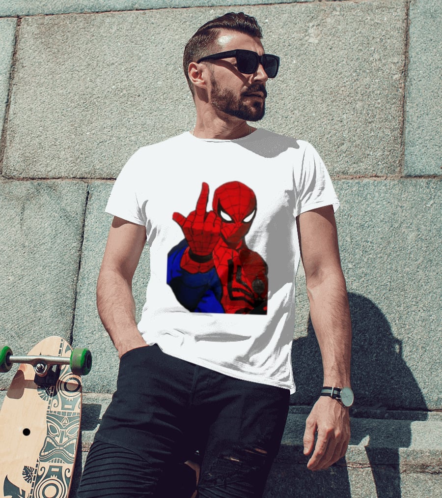 Spider Man Middle Finger Gesture Iconic Superhero Attitude T-Shirt