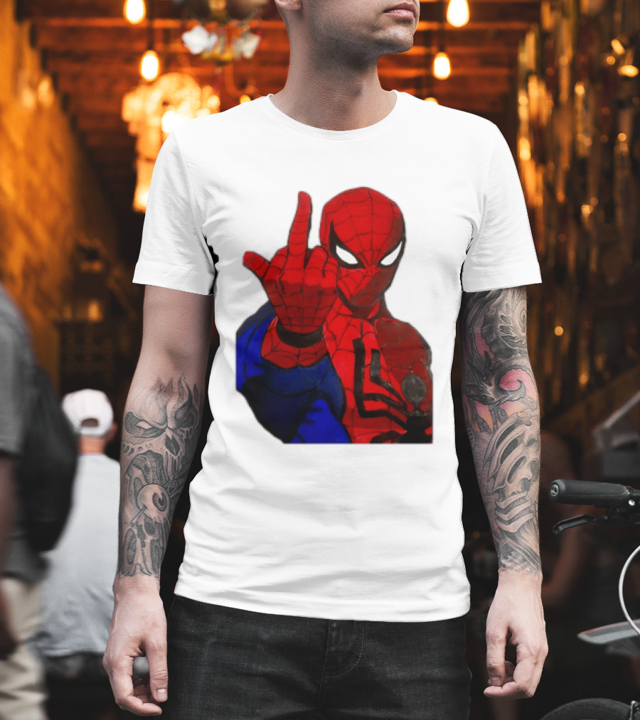 Spider Man Middle Finger Gesture Iconic Superhero Attitude T-Shirt