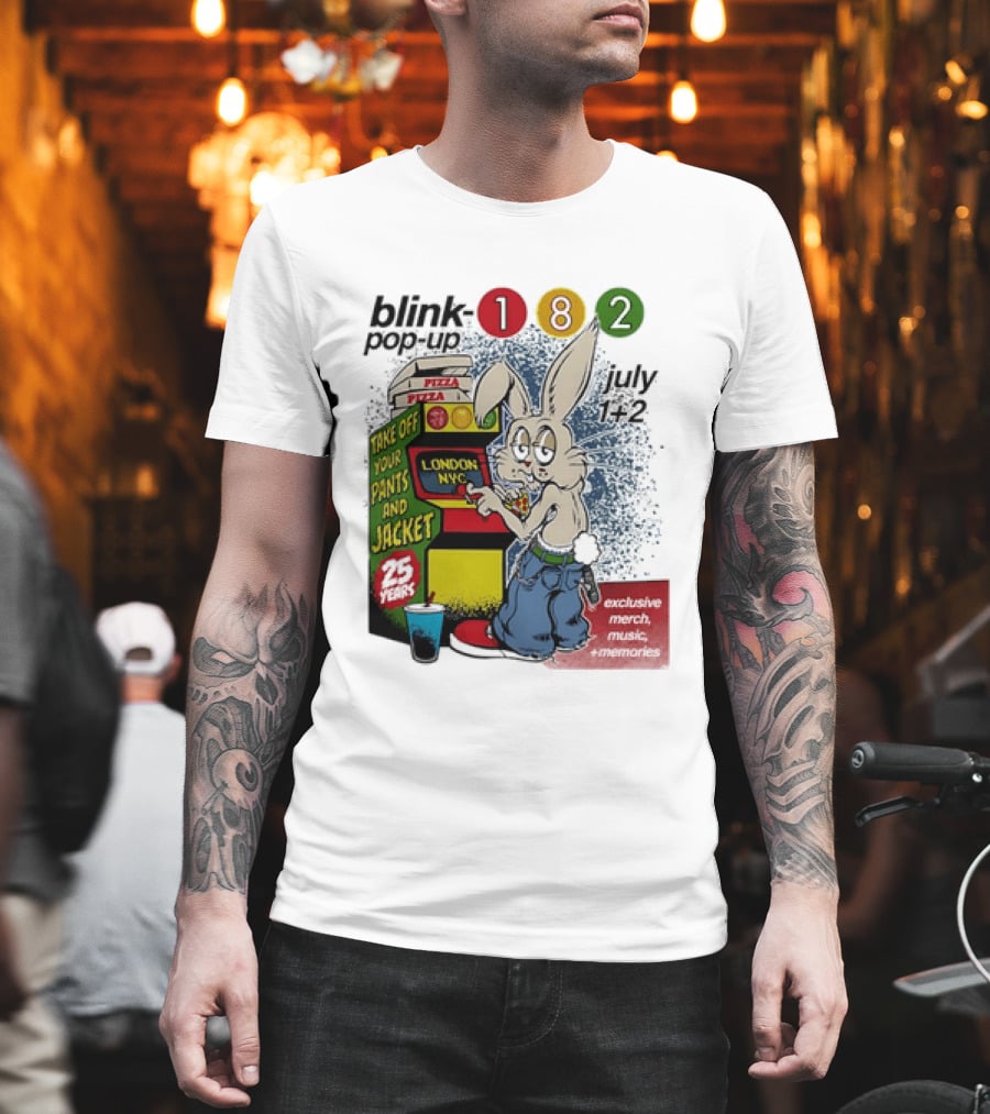 Blink 182 Take Off Your Pants And Jacket Pop Up 25 Years London NYC July Pizza T-Shirt