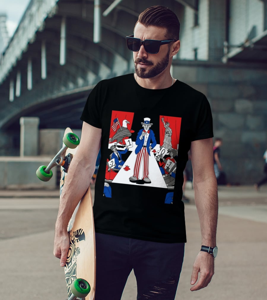 Uncle Sam Patriotic Symbol With Statue Of Liberty And American Eagle Political Commentary T-Shirt