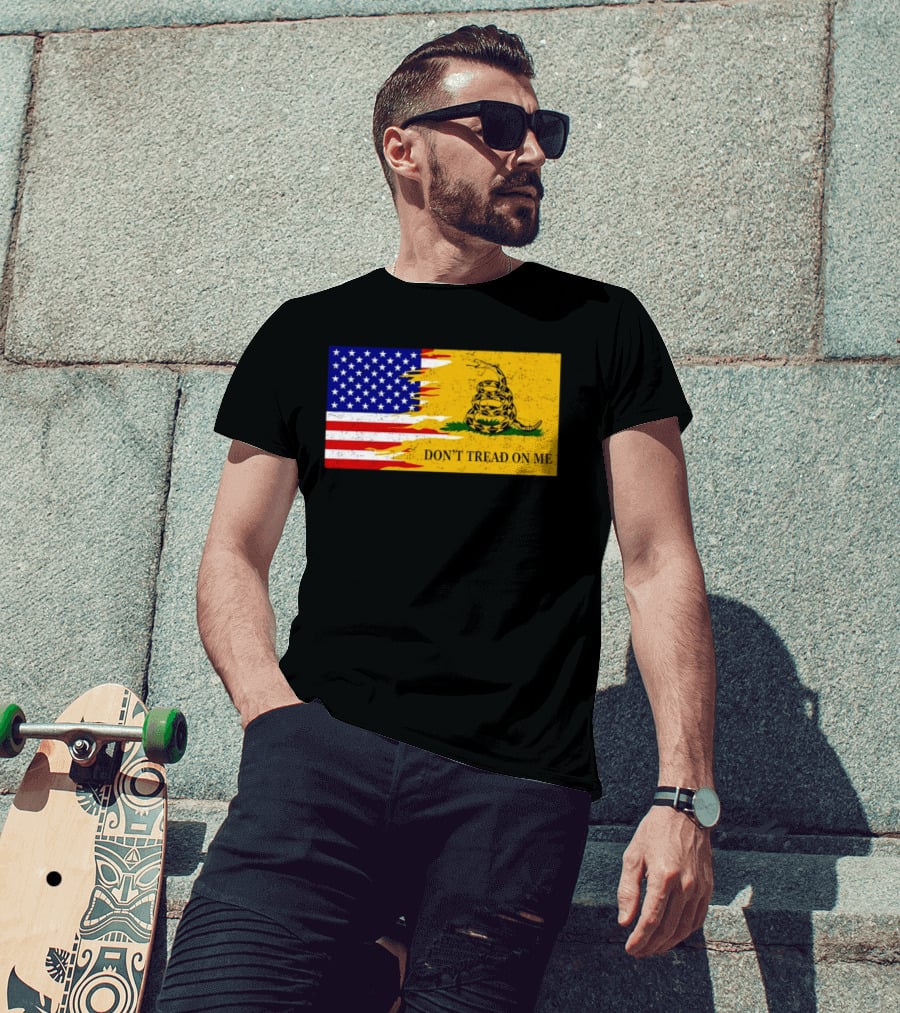 Don't Tread On Me American Flag Gadsden Snake T-Shirt