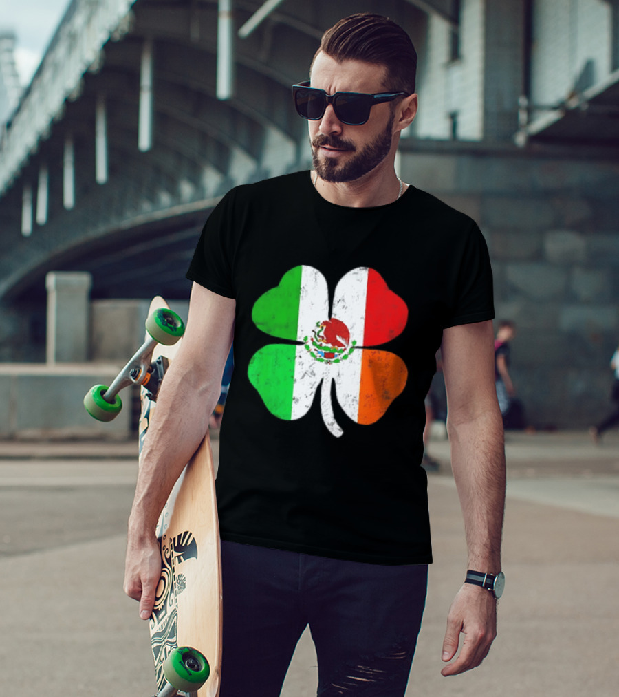 Mexican Irish Shamrock Flag St Patrick's Mexico Ireland Unity T-Shirt