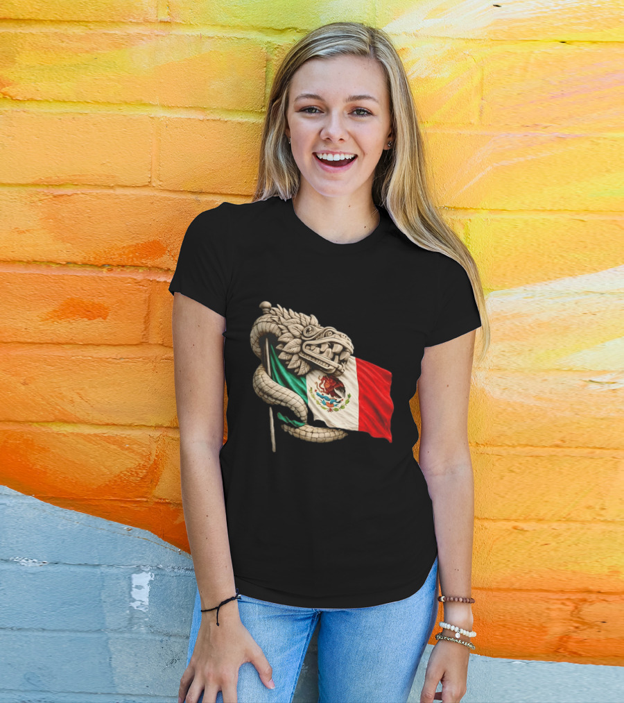 Quetzalcoatl Feathered Serpent Mexico Flag T-Shirt