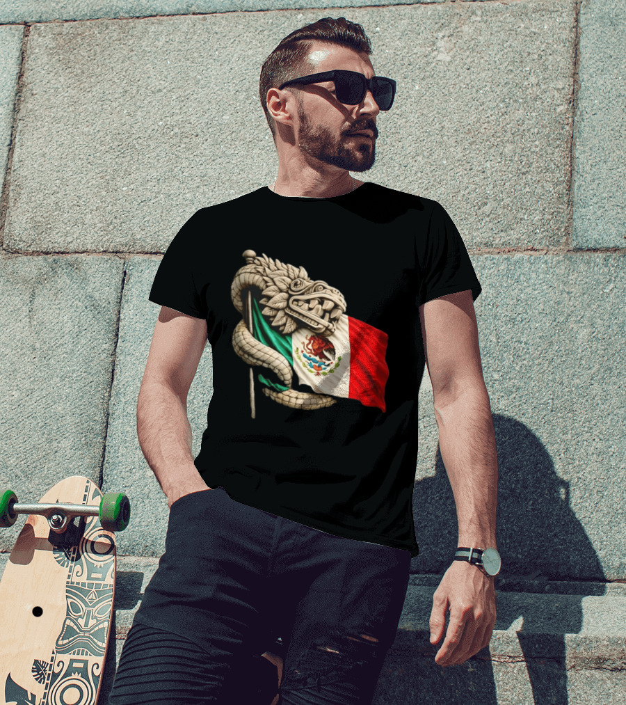 Quetzalcoatl Feathered Serpent Mexico Flag T-Shirt