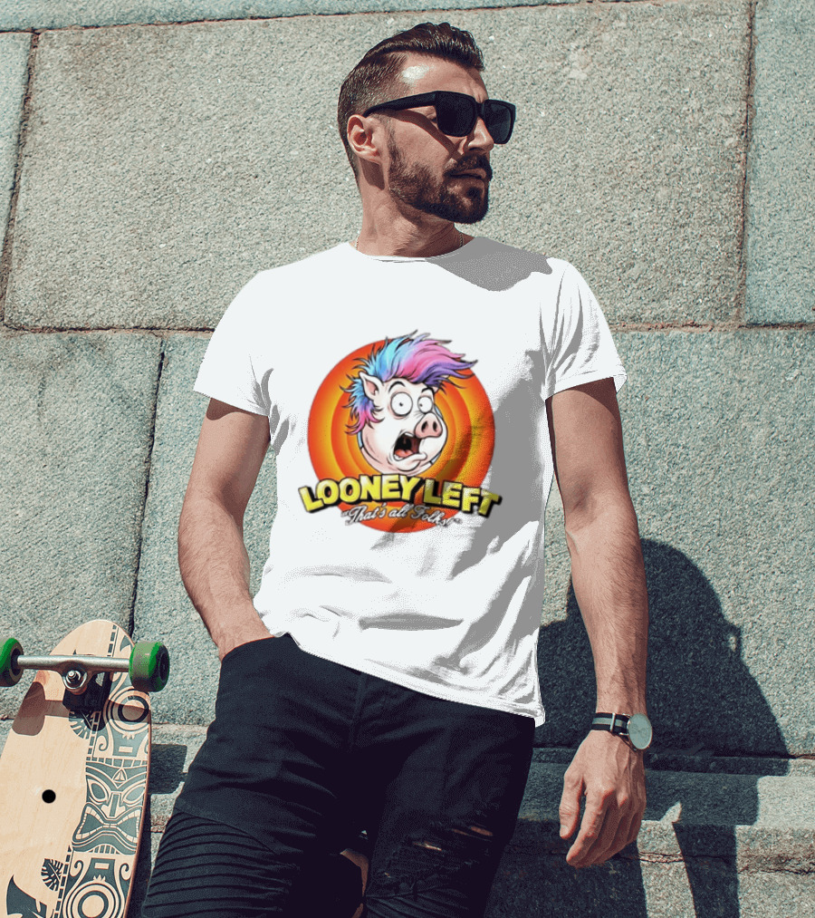 Looney Left That's All Folks Pig Psychedelic Hair Burst T-Shirt