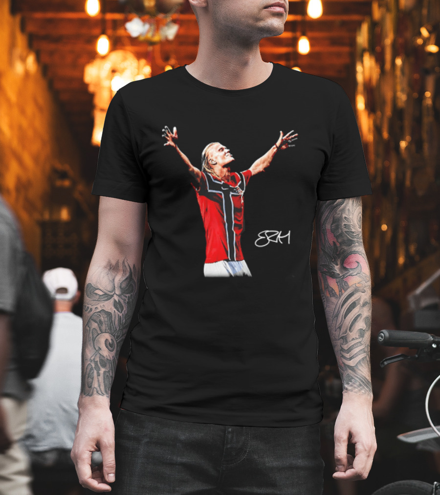 Erling Haaland Norway National Team SRH Autograph Celebration T-Shirt