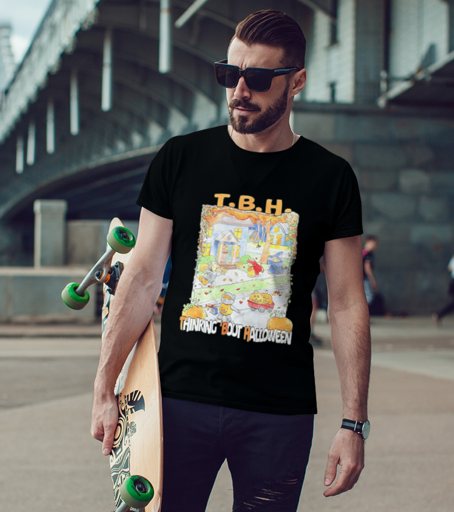 TBH Thinking 'Bout Halloween Animal Trick Or Treaters Fall Street Scene T-Shirt