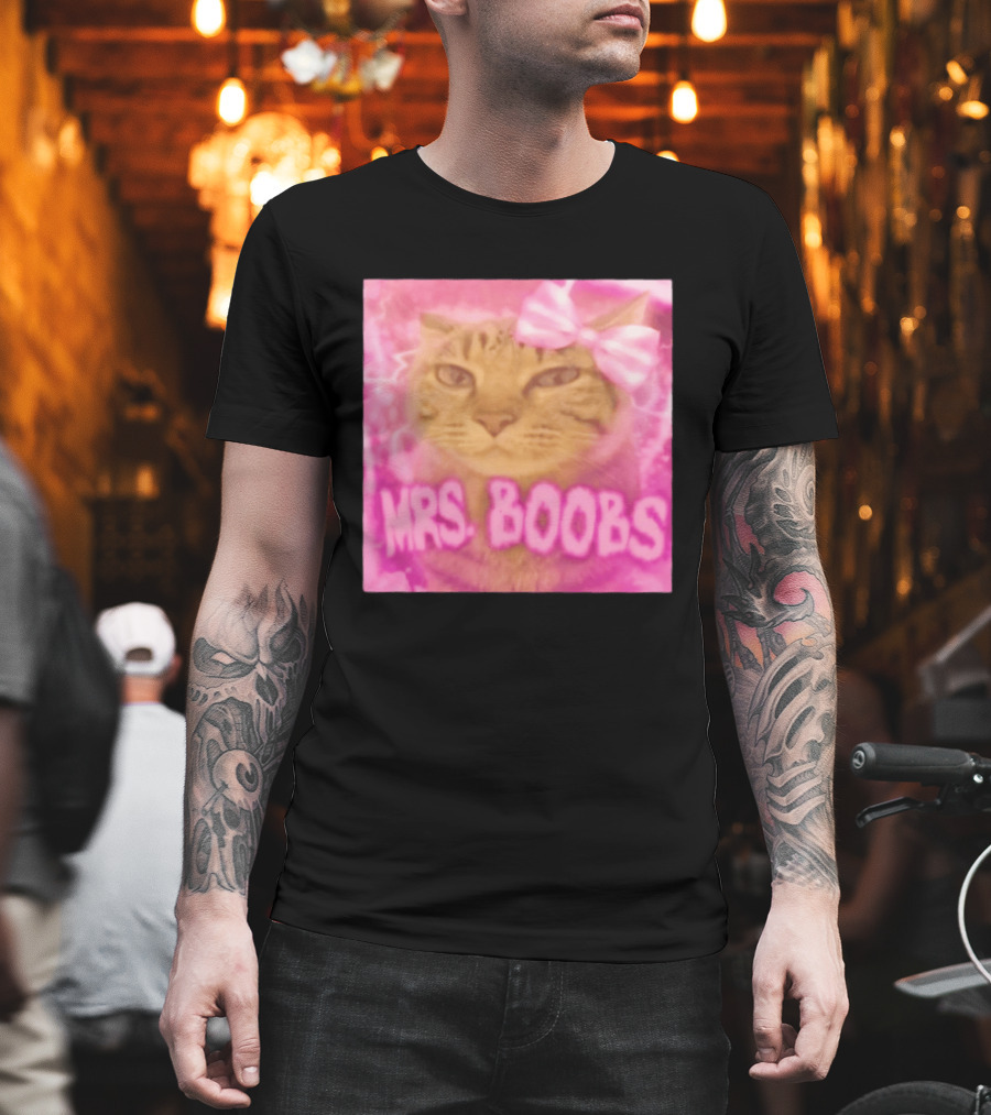 Mrs Boobs Cat Pink Aesthetic With Bow T-Shirt