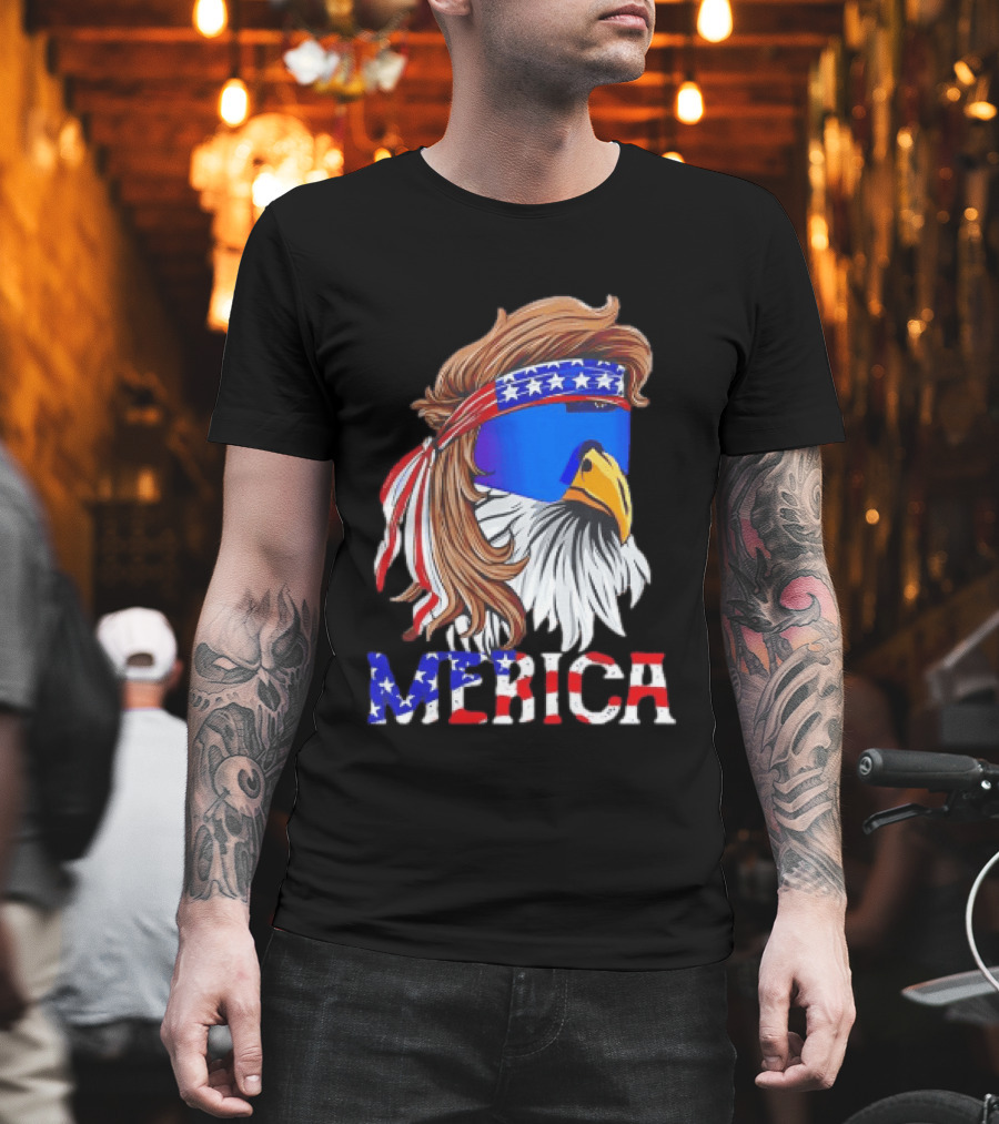 Patriotic Merica Bald Eagle Mullet Sunglasses USA Flag T-Shirt