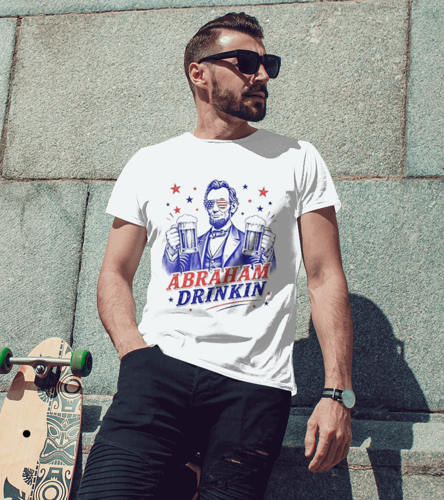 Abraham Drinkin Patriotic Beer Celebration With Stars And Sunglasses T-Shirt