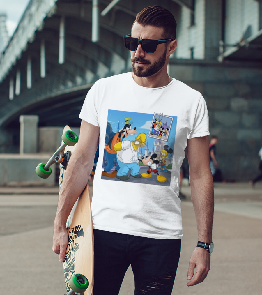 Disney World Homer With Mickey Goofy Bart Mashup By Richietoons T-Shirt