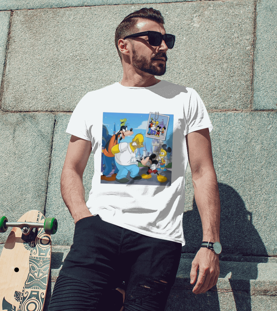 Disney World Homer With Mickey Goofy Bart Mashup By Richietoons T-Shirt