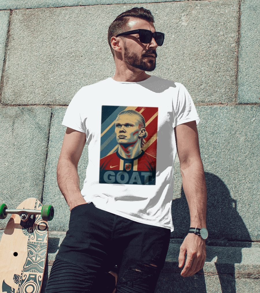 Erling Haaland G.O.A.T Norway Soccer Legend Iconic Red Blue Stripes T-Shirt