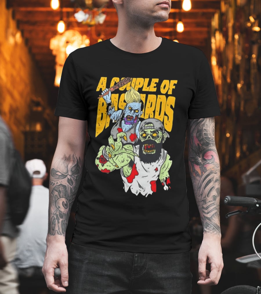 A Couple Of Bastards Zombie Cartoon With Baseball Bat And Beard T-Shirt