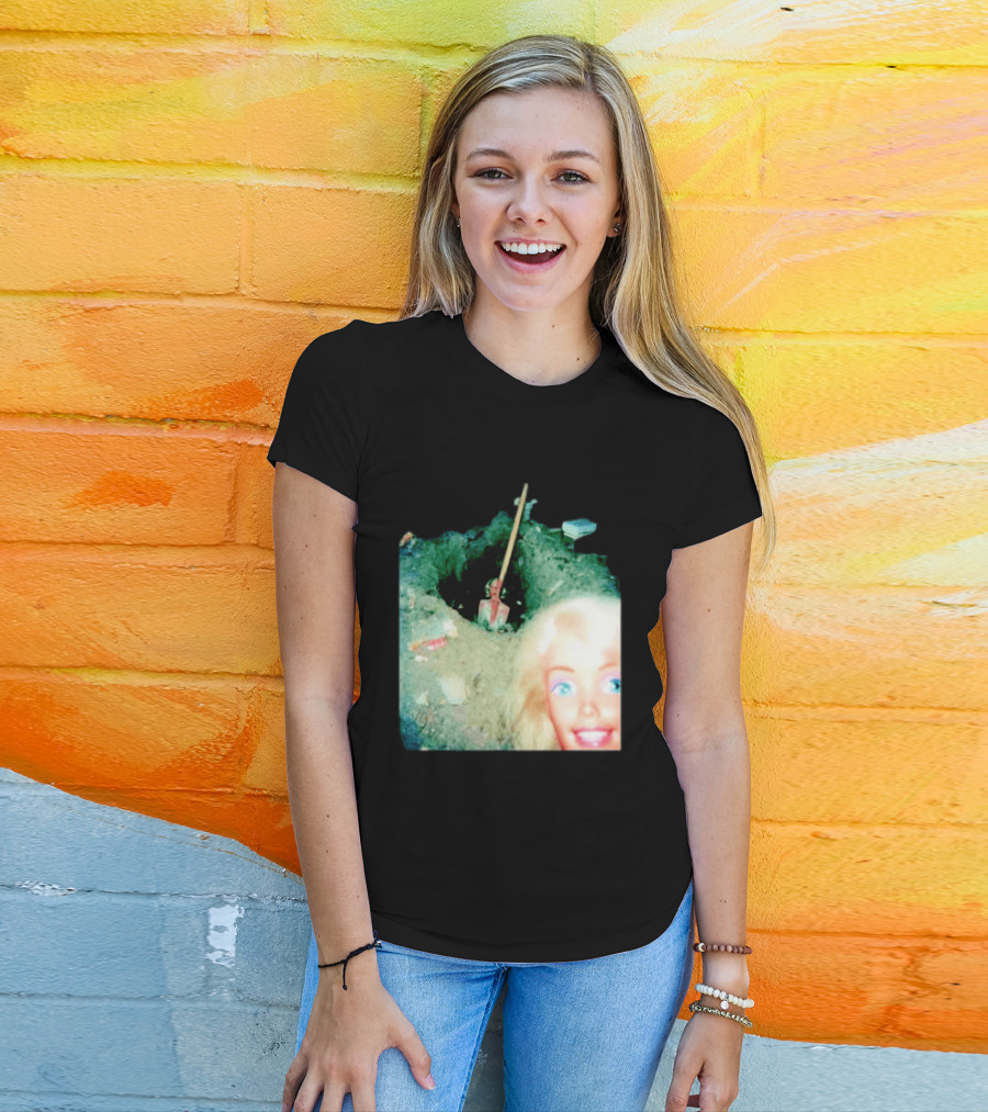Barbie Doll Digging A Grave Shovel Surreal Scene T-Shirt
