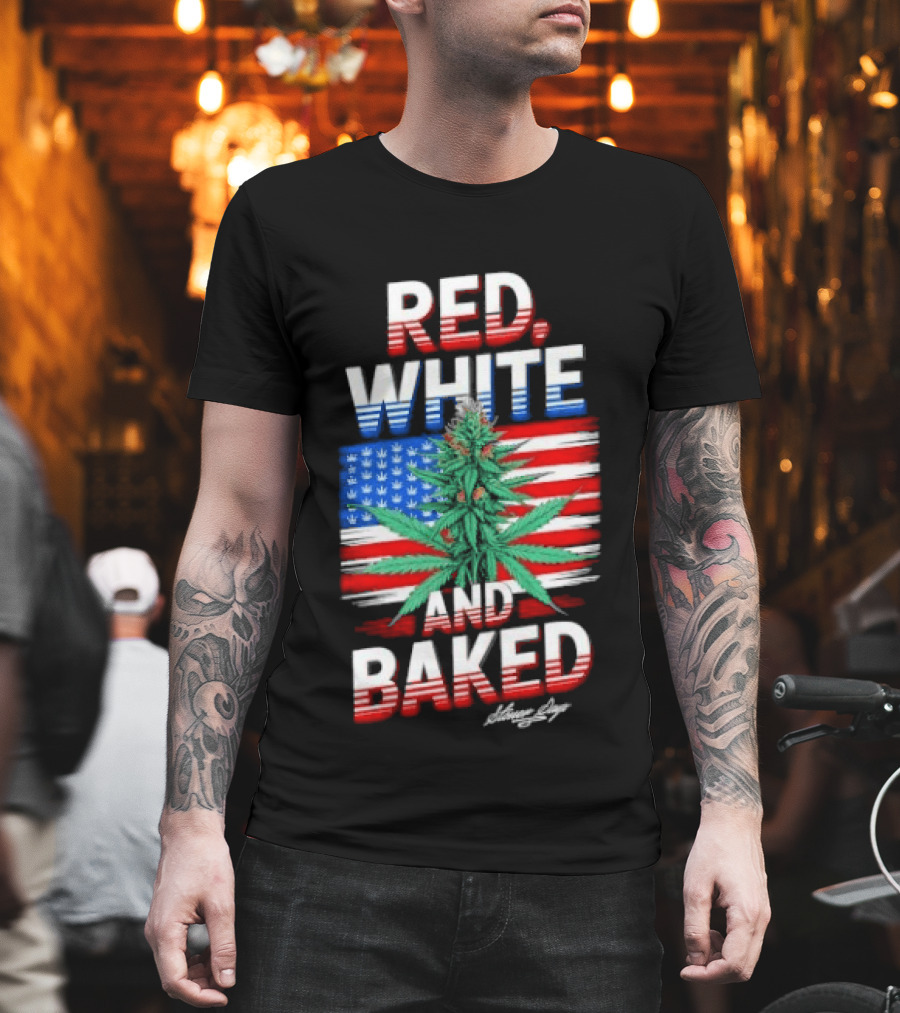 Cannabis Leaf Red White And Baked American Flag Stoner Days Fourth Of July T-Shirt