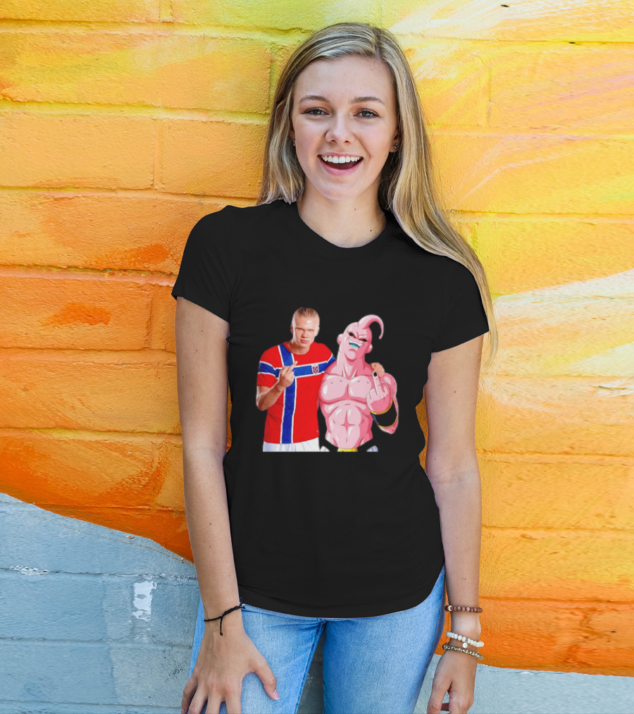 Erling Haaland Norway Majin Buu Middle Finger Cartoon Collaboration T-Shirt