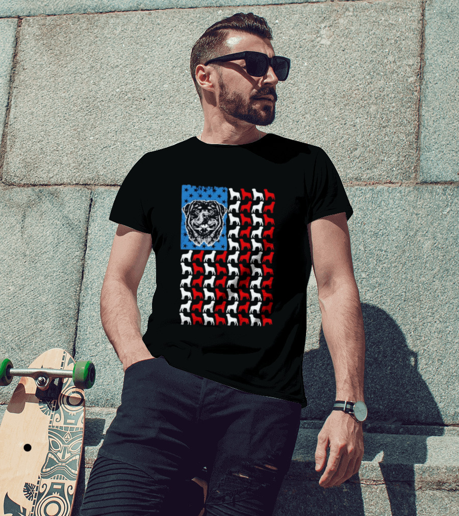 USA Flag Rottweiler Dog Stars Stripes Patriotic T-Shirt