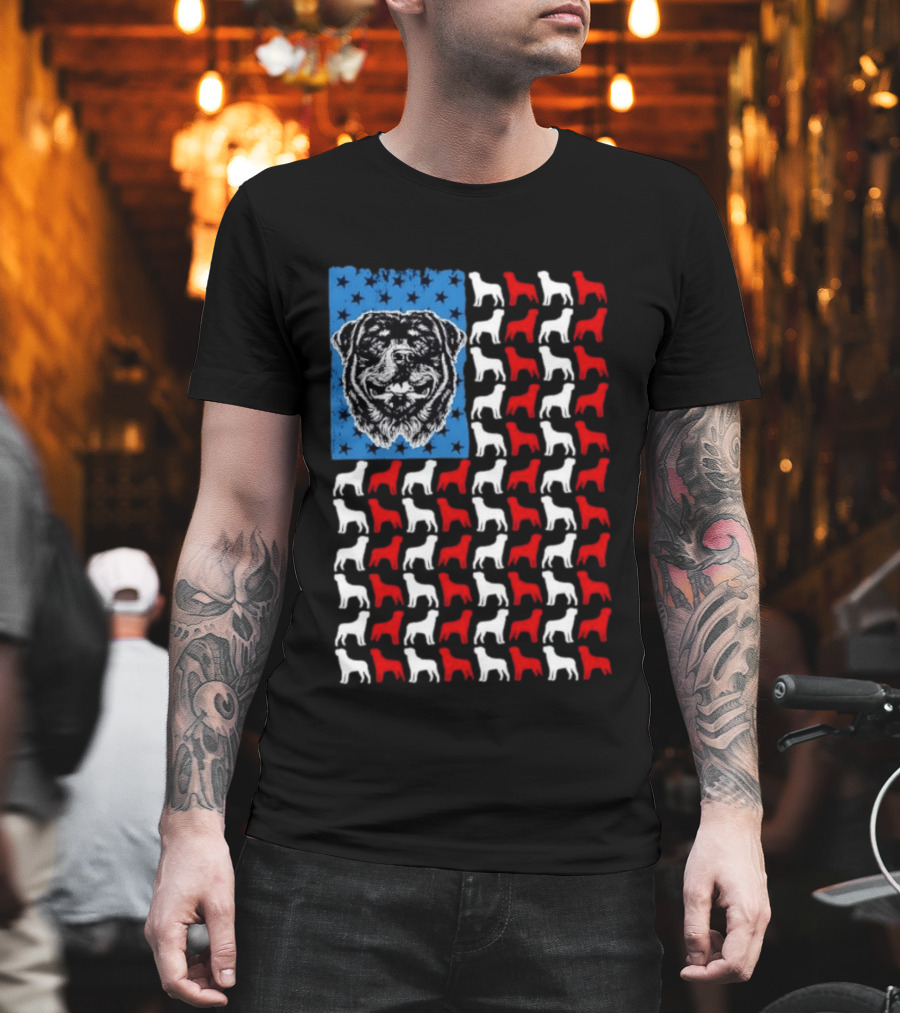 USA Flag Rottweiler Dog Stars Stripes Patriotic T-Shirt