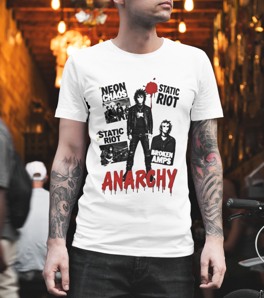 Neon Chaos Static Riot Broken Amps Anarchy Punk Rock Musician T-Shirt