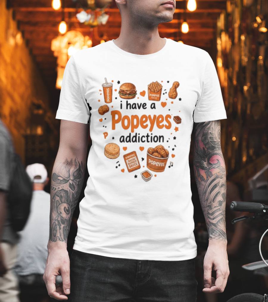 Popeyes Chicken And Biscuits Addiction Heartbeat Lover With Bayou Buffalo Sauce T-Shirt