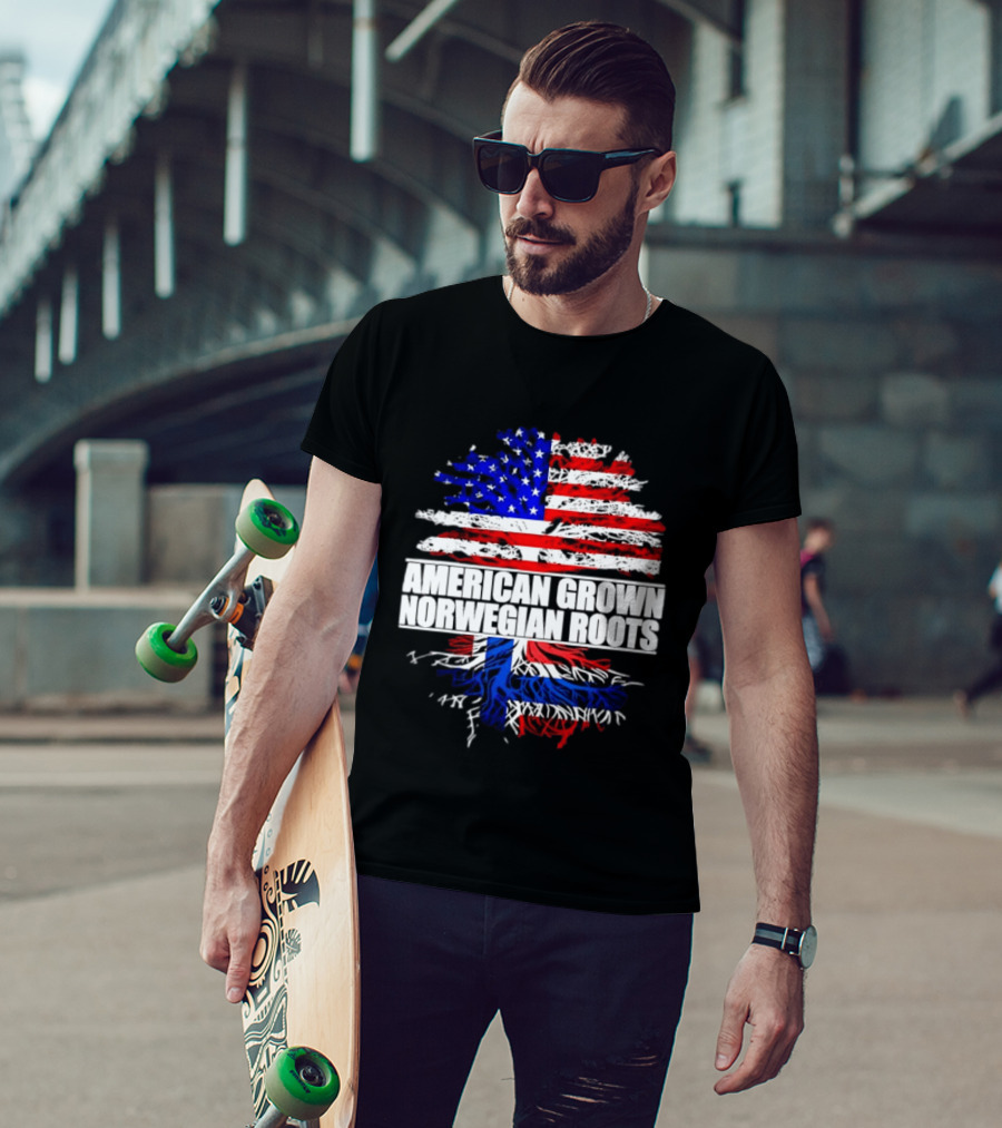 American Grown Norwegian Roots Flag Tree Heritage T-Shirt