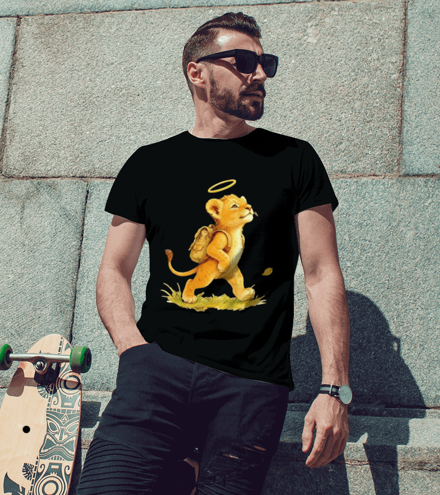 Baby Lion Cub With Halo And Backpack Heading To School T-Shirt