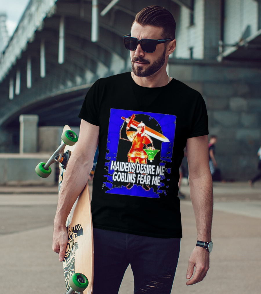 Maidens Desire Me Goblins Fear Me Knight With Yoda Head T-Shirt