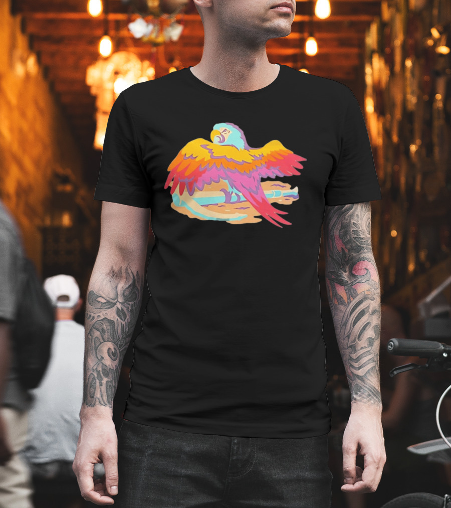 Macaw Parrot Perched On Anchor In Vibrant Tropical Beach Setting T-Shirt