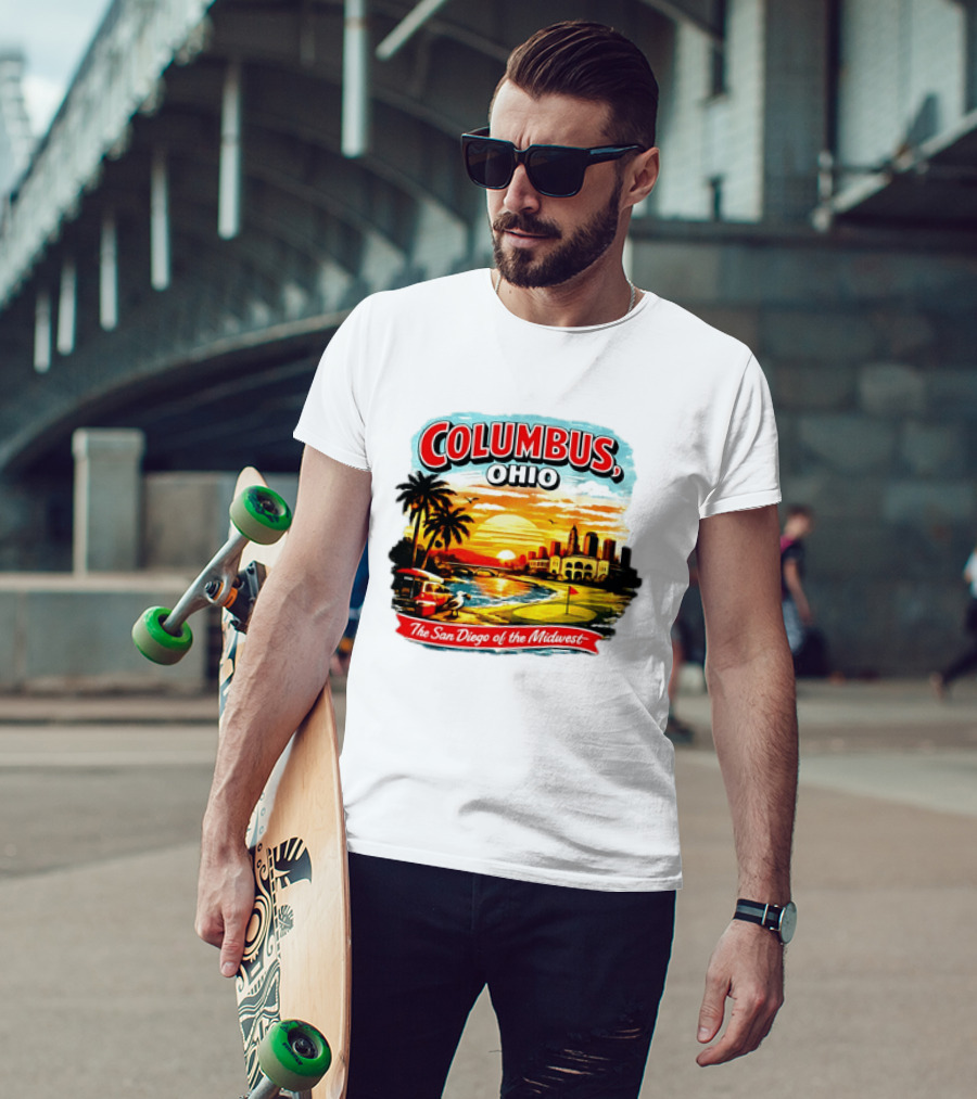 Columbus Ohio The San Diego Of The Midwest Sunset Skyline And Palm Trees T-Shirt