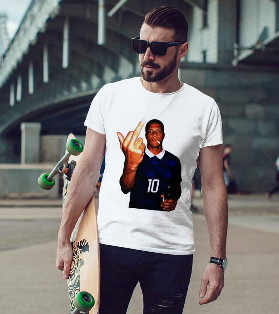 Kylian Mbappe Number 10 Edgy Gesture With Cigarette And Drink T-Shirt