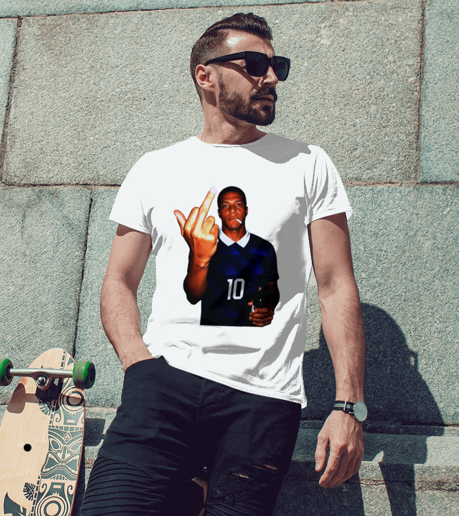 Kylian Mbappe Number 10 Edgy Gesture With Cigarette And Drink T-Shirt