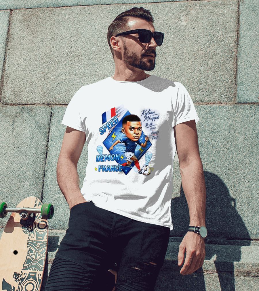 Kylian Mbappe Speed Demon France Future Rocket Fast Lightning Soccer Hero T-Shirt