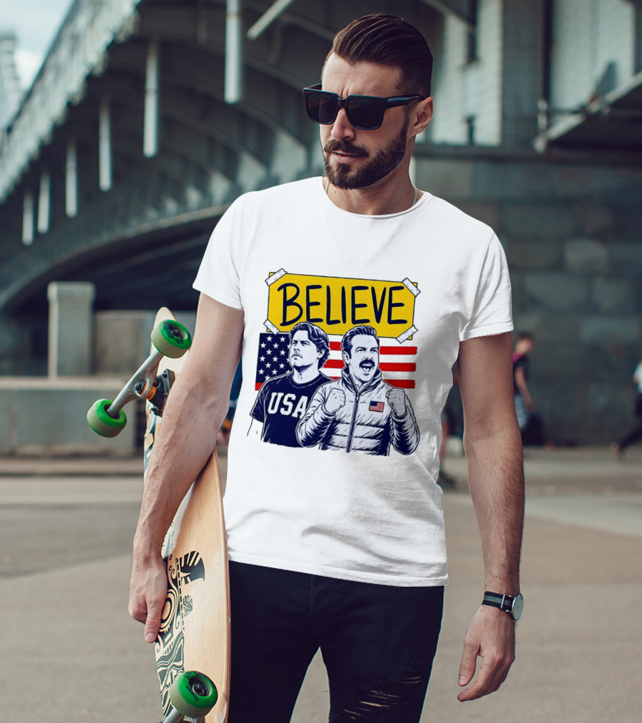 Ted Lasso Coach Beard Believe USA American Flag Scene T-Shirt