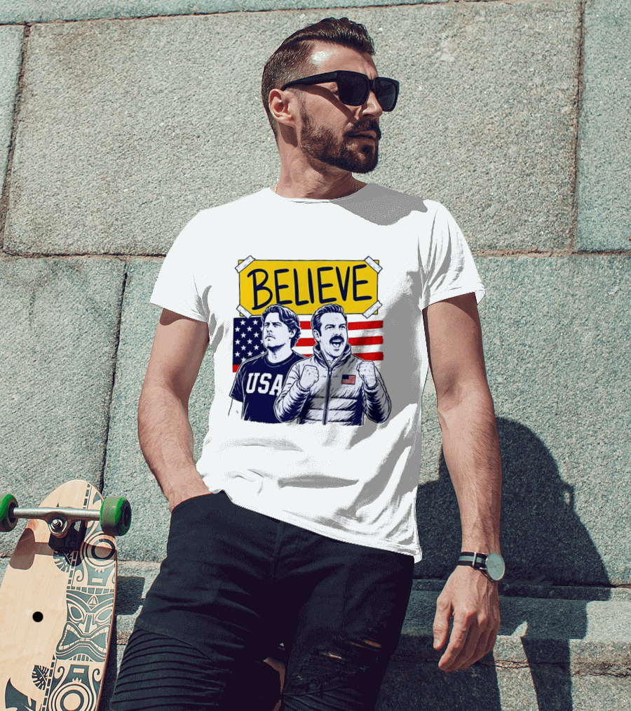 Ted Lasso Coach Beard Believe USA American Flag Scene T-Shirt