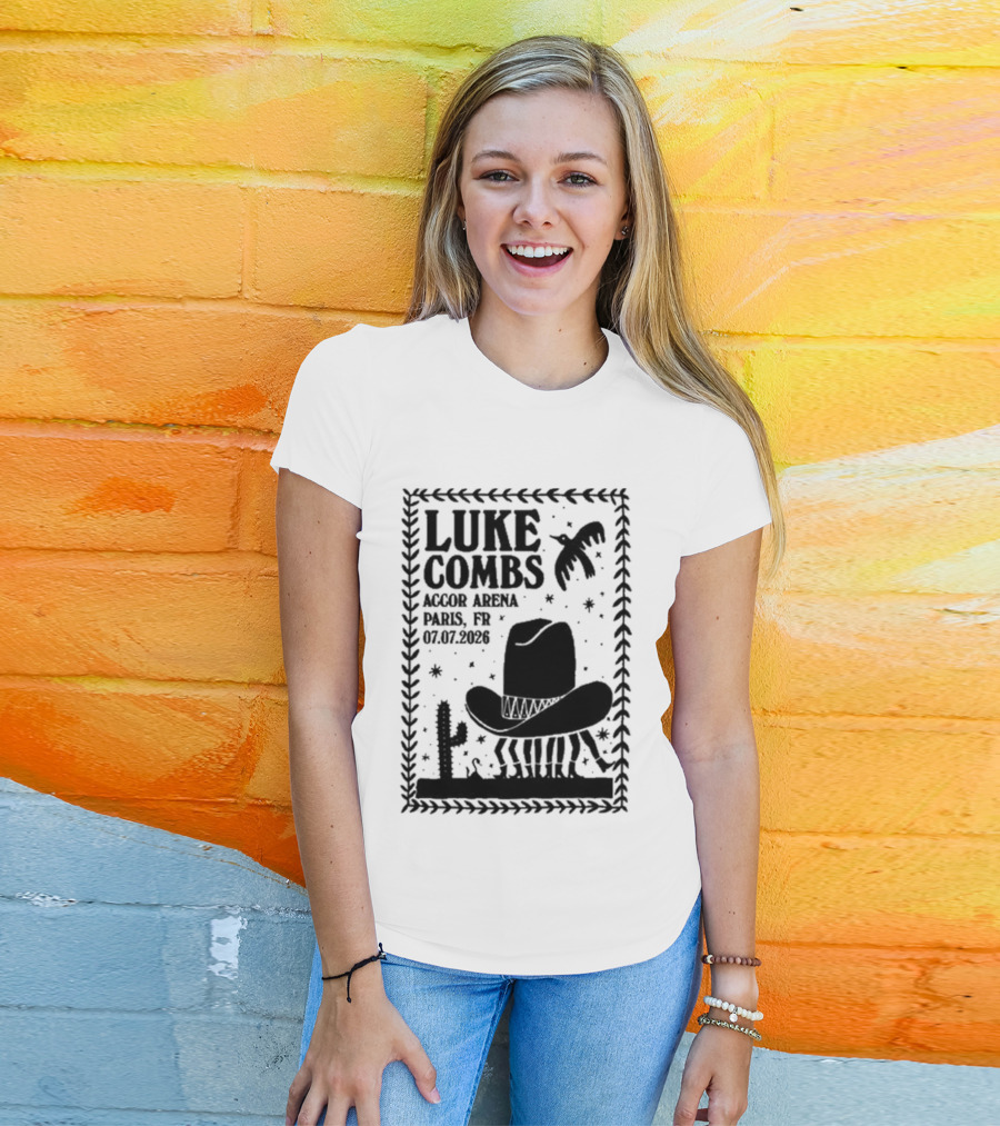 Luke Combs Paris Accor Arena July 07 2026 Western Theme Cowboy Hat Desert Cactus T-Shirt