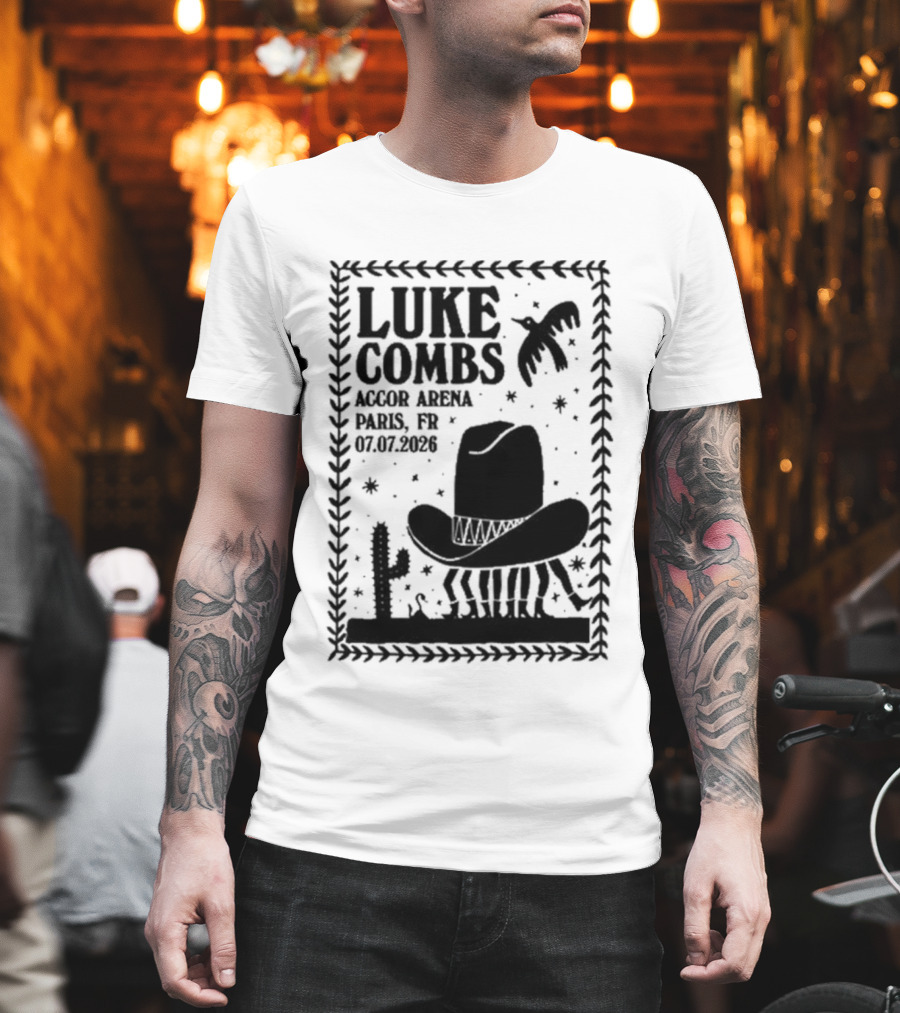 Luke Combs Paris Accor Arena July 07 2026 Western Theme Cowboy Hat Desert Cactus T-Shirt