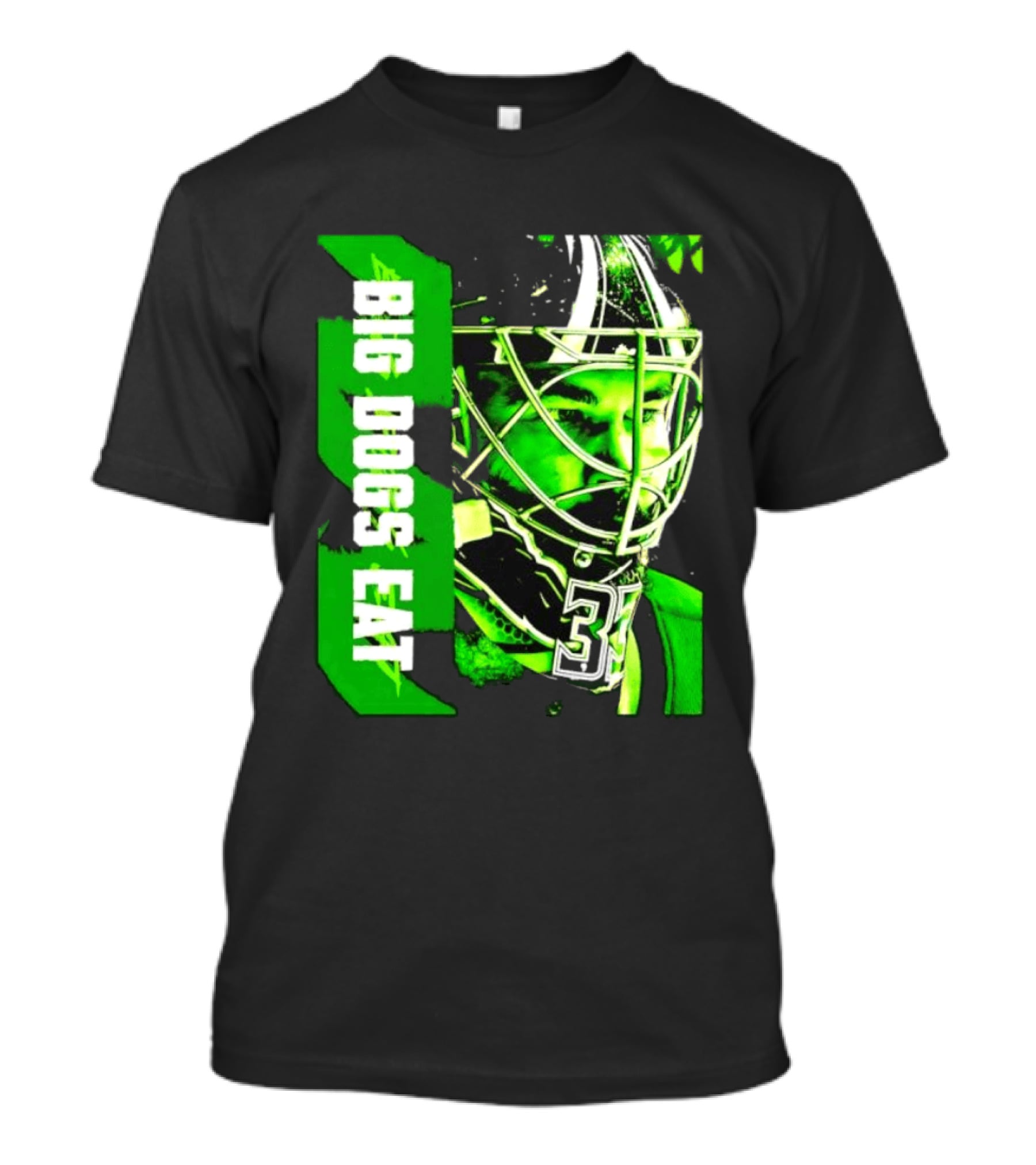 Big Dogs Eat Hockey Goalie 33 Green Masked Player T-Shirt