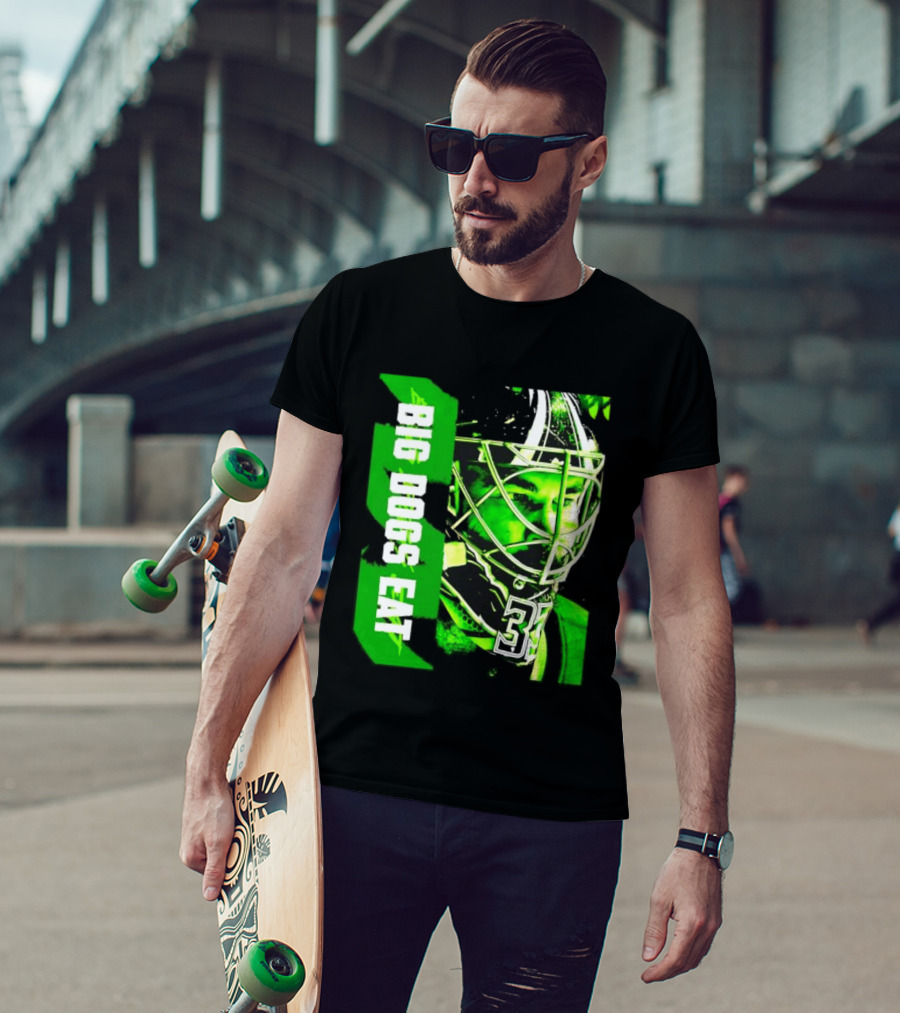 Big Dogs Eat Hockey Goalie 33 Green Masked Player T-Shirt