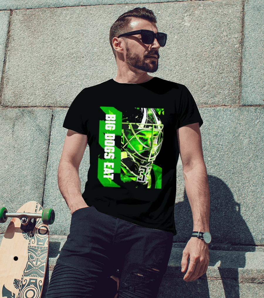 Big Dogs Eat Hockey Goalie 33 Green Masked Player T-Shirt