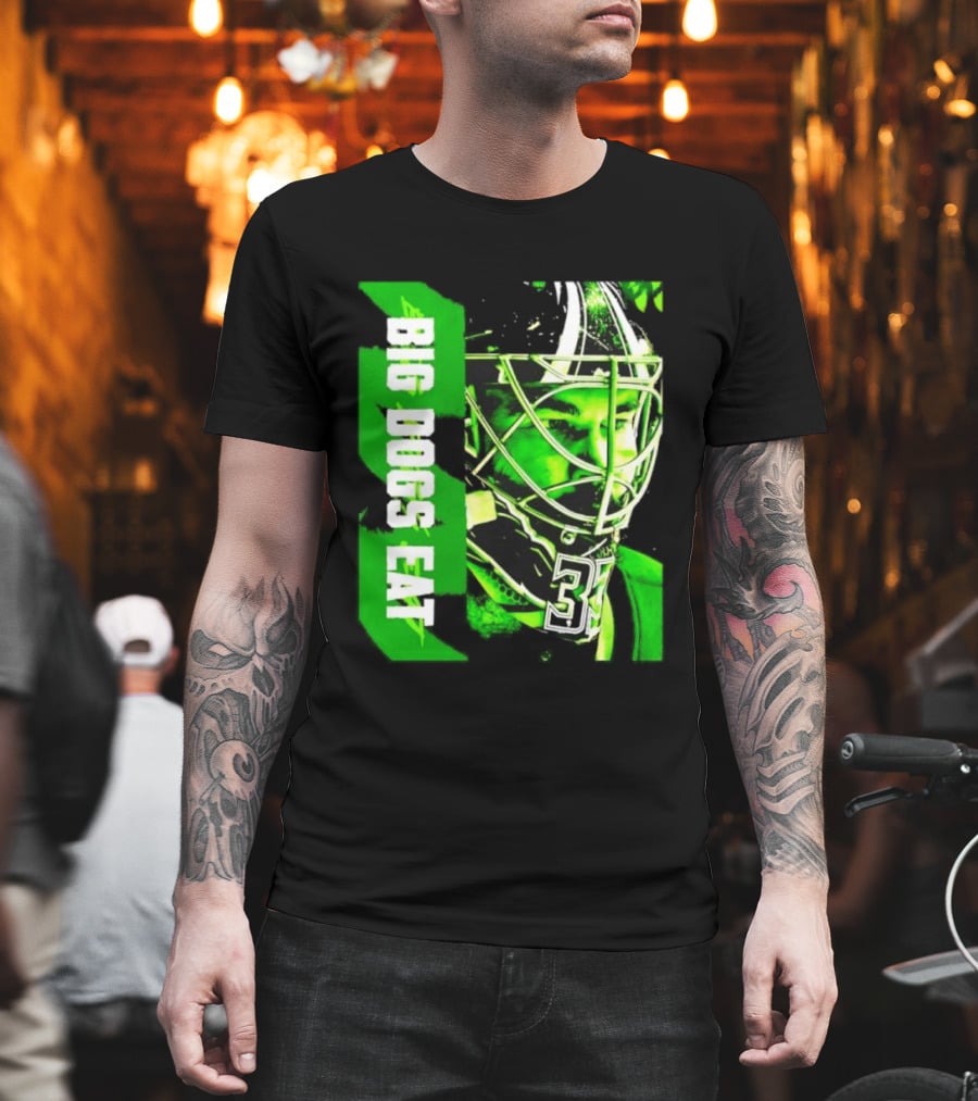 Big Dogs Eat Hockey Goalie 33 Green Masked Player T-Shirt