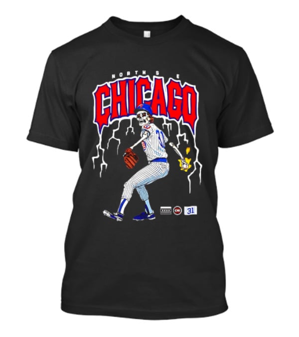 North Side Chicago Skeleton Pitcher CHI 31 Baseball T-Shirt