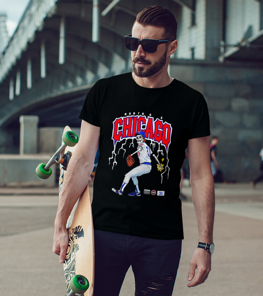 North Side Chicago Skeleton Pitcher CHI 31 Baseball T-Shirt