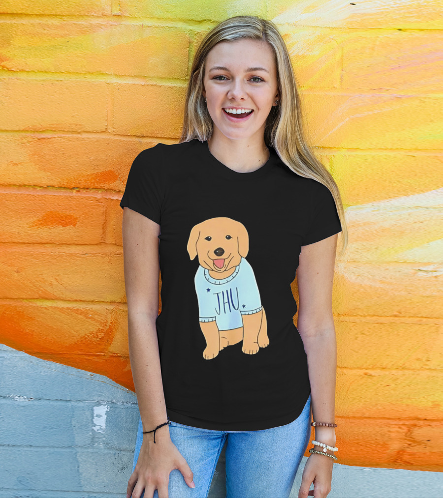 JHU Puppy In Light Blue Sweater T-Shirt