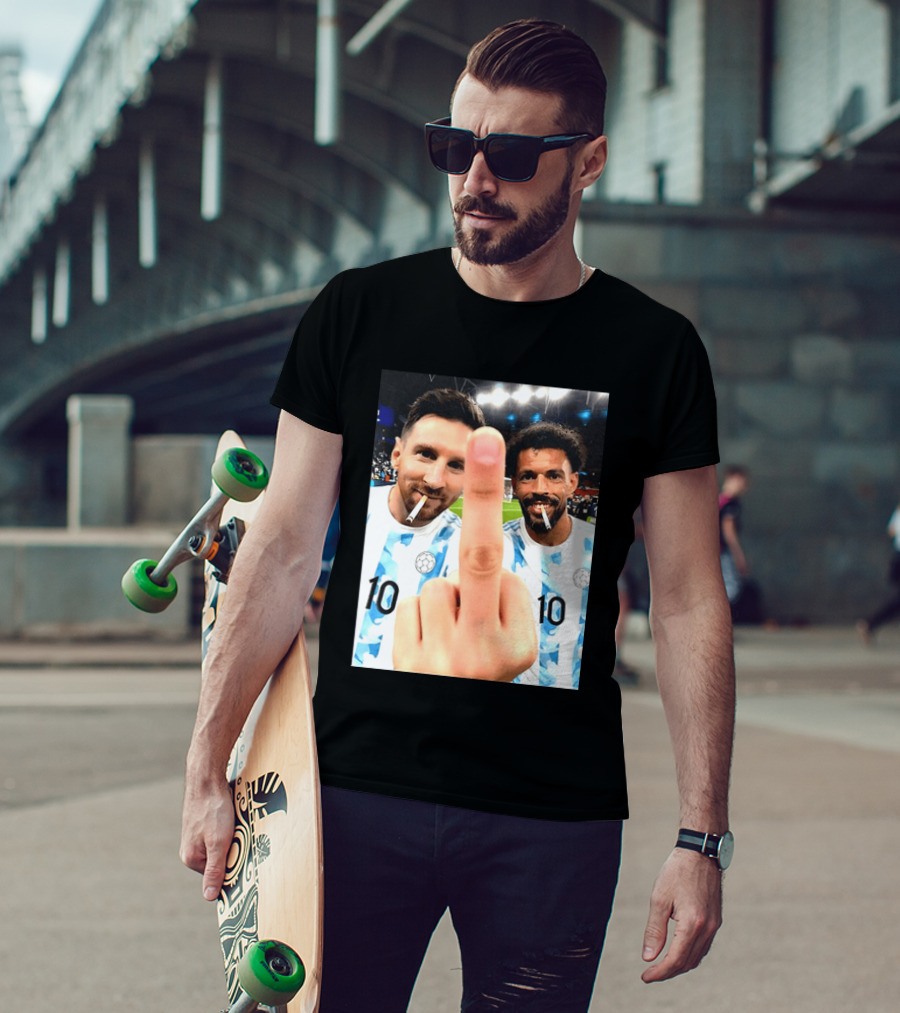 Messi Argentina Vozinha Cape Verde Middle Finger Gesture Football Smokers T-Shirt