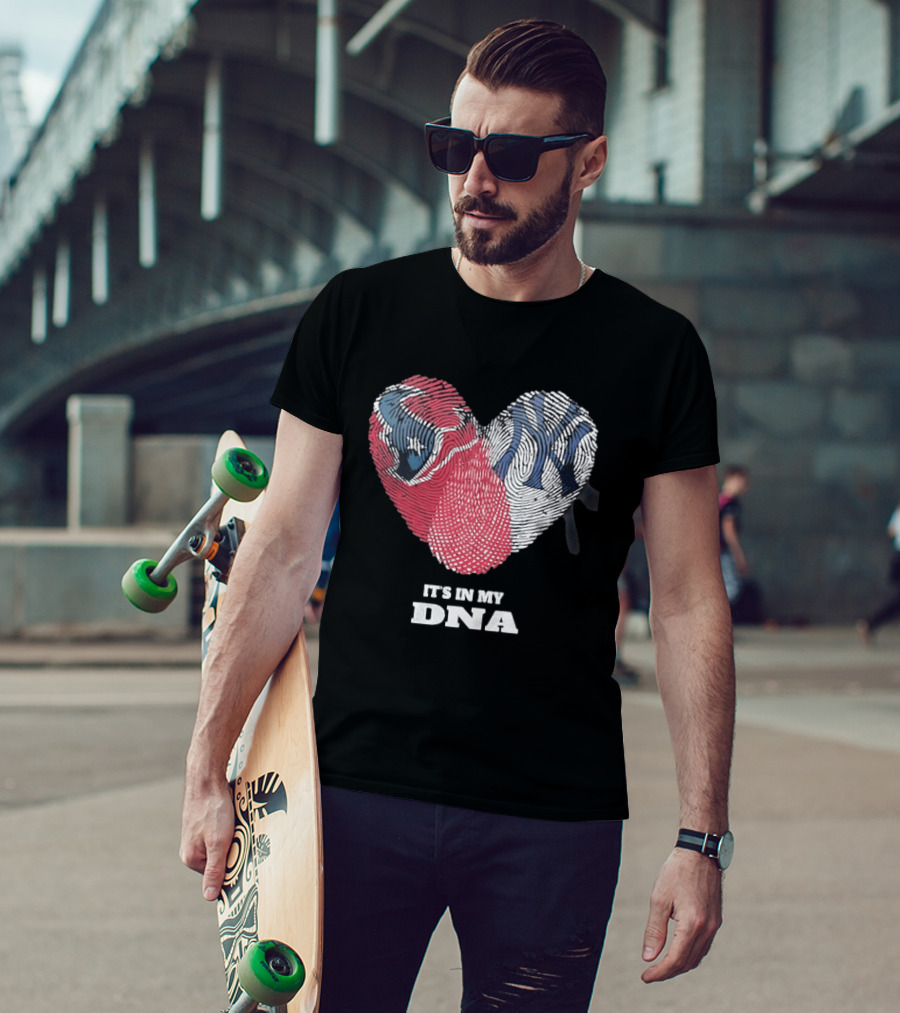 Houston Texans New York Yankees It's In My DNA Football Baseball Heart Fingerprint T-Shirt