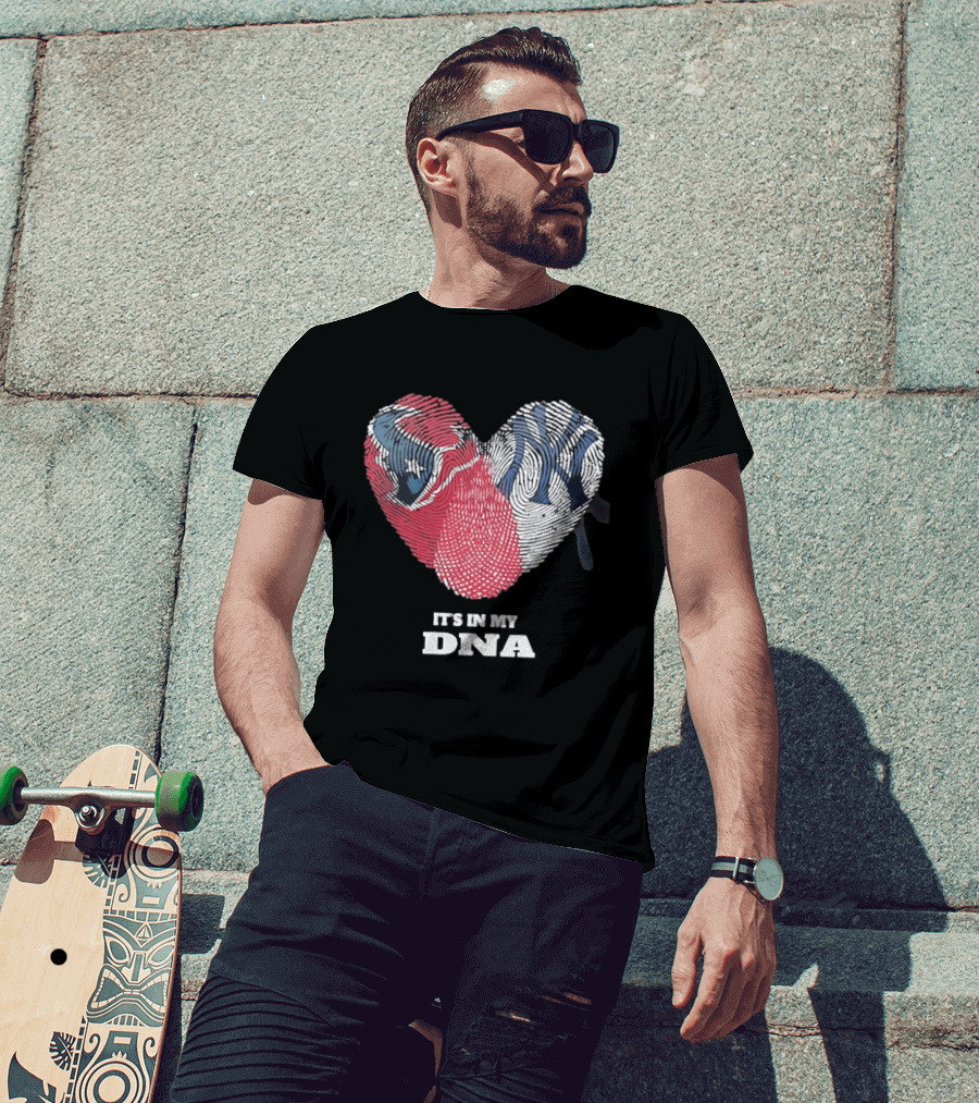 Houston Texans New York Yankees It's In My DNA Football Baseball Heart Fingerprint T-Shirt