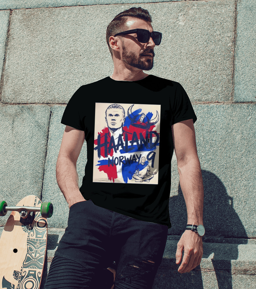 Norway Haaland Number 9 Viking Helmet Football T-Shirt
