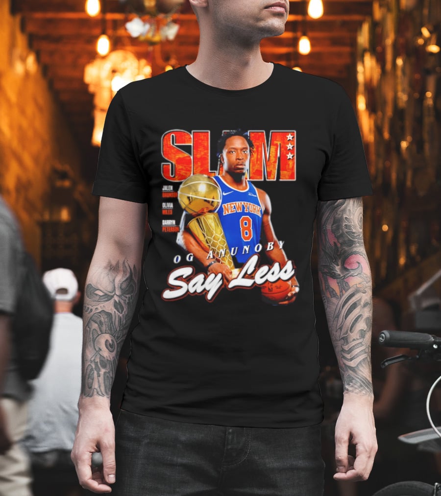 OG Anunoby New York Knicks SLAM Cover Larry O'Brien Trophy Say Less Jalen Brunson 2026 T-Shirt